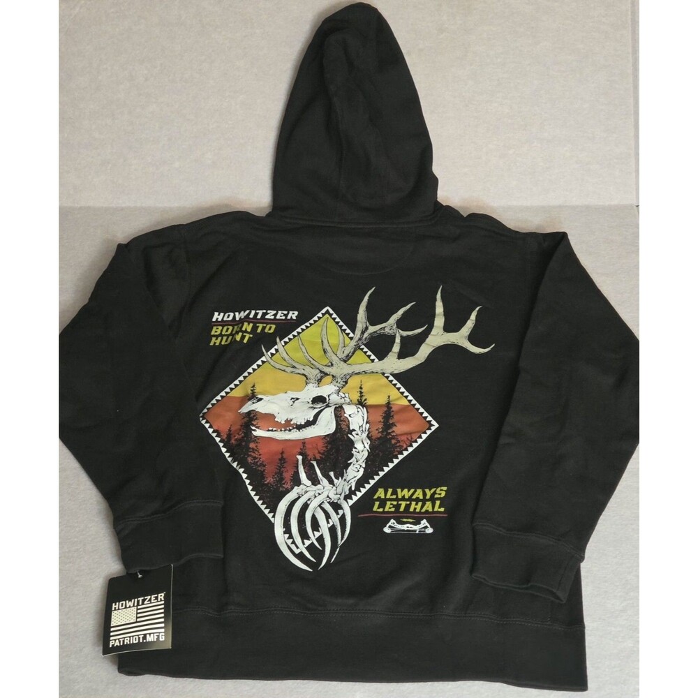 HOWITZER Lethal Hoodie Mens M Black Born To Hunt Deer Skeleton NWT
